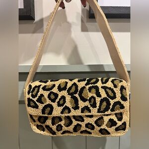 Elegant Leopard Pattern Beaded Shoulder Bag